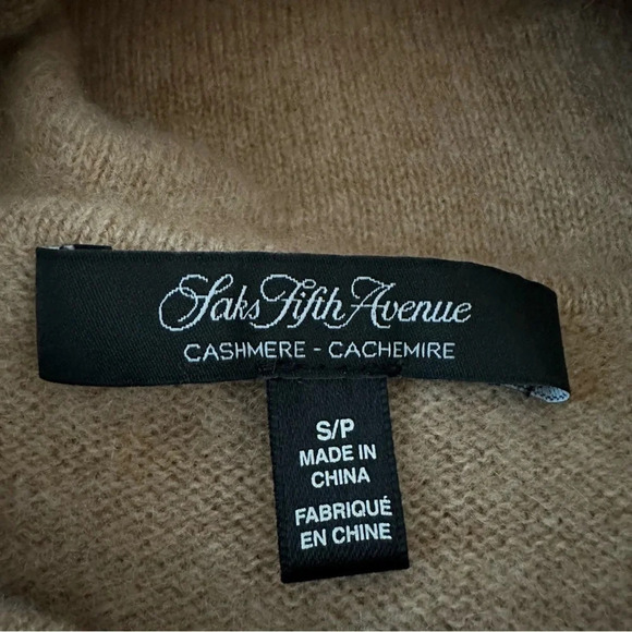 Sak’s Fifth Avenue Size Small 100% Cashmere Cowl Neck Longline Sweater Camel Tan - Picture 3 of 6
